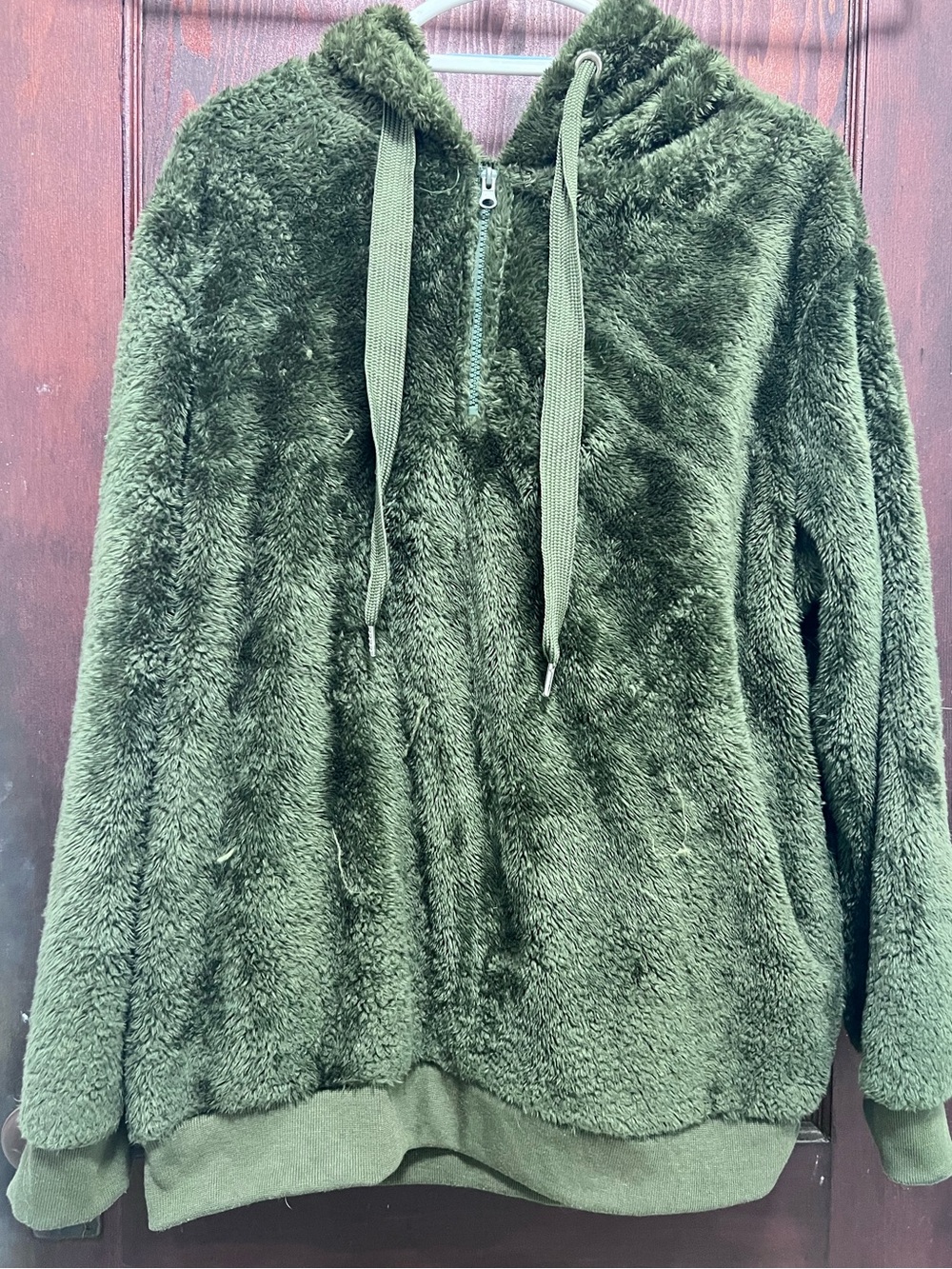 Women’s XL Olive Green fuzzy plush Sherpa 1/4 zip Hoodie
